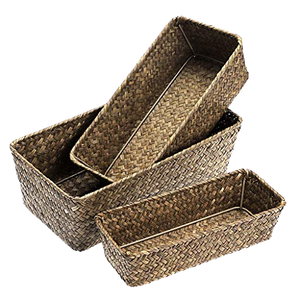 Rectangle Seagrass Woven Storage Baskets Set of 4 <b>Rustic</b> Kitchen Organization Containers for Neatening and Display - Product Image 1