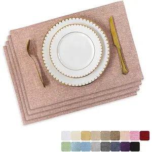 亚麻织物双层桌垫长方形天然亚麻混纺纹理餐垫