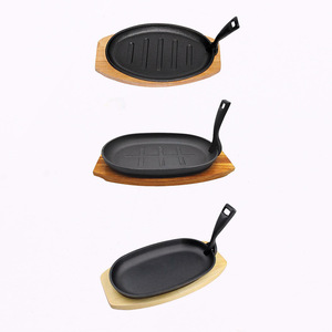 Cnlf – poêle à Steak en fonte pré-assaisonnée de 9.5x5.5 pouces avec base en <span class=keywords><strong>bois</strong></span>, ensemble d'assiettes à friser, plateau à friser en fonte CNLF - Product Image 4