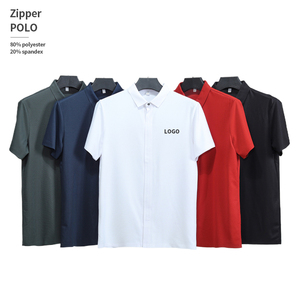 เสื้อโปโลแขนสั้นผู้ชายแบบซิปเต็มตัว OEM สกรีนโลโก้ได้ตามสั่ง ผ้าโพลีเอสเตอร์ผสมสแปนเด็กซ์ 190 GSM สำหรับฤดูร้อน หรูหรา ยับยาก สีพื้น - Product Image 4