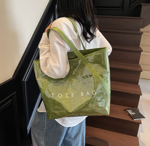 Bolso Tote Retro con Letras, Casual, Combinable con Todo, Minimalista, Transparente, de Gran Capacidad, Bolso de Hombro - Product Image 3