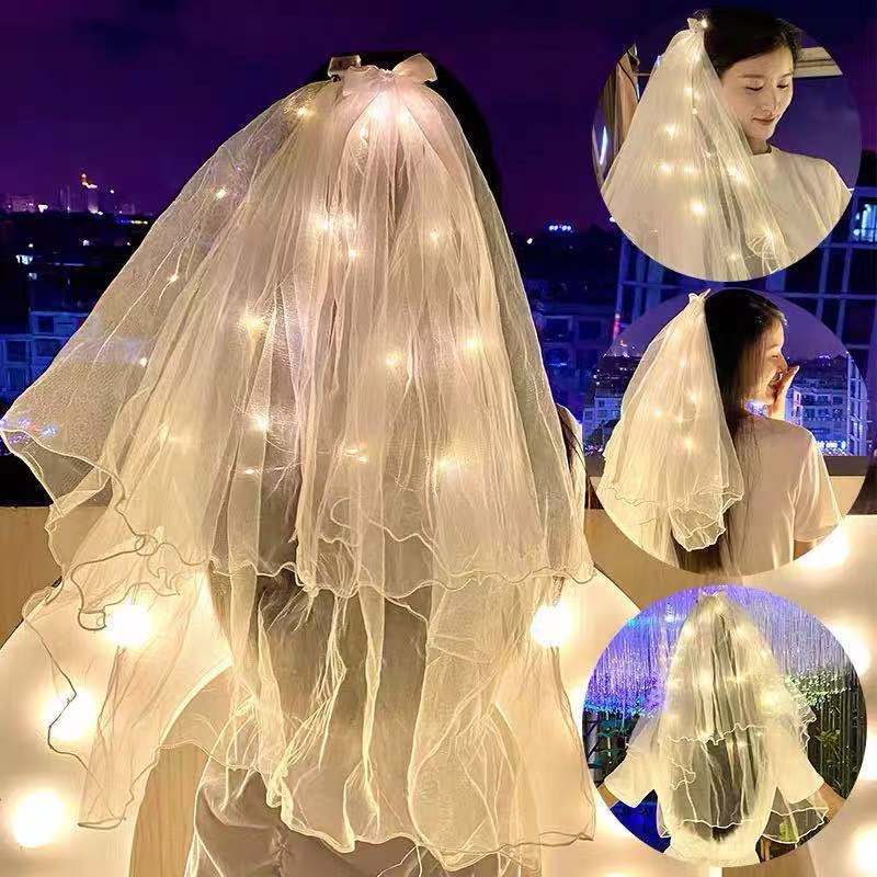 Hot selling Net Red Luminous Veil LED Princess Super Fairy Bow Pearl Ribbon AG2355