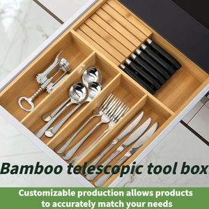 Bamboo <b>Kitchen</b> Knife Organizer Expandable Drawer Compartment <b>Box</b> With Partitions For Cutlery <b>Storage</b> - Product Image 3
