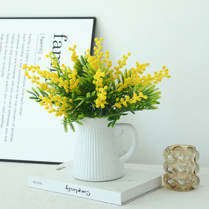Fleurs artificielles en soie plastique Ice Storm Acacia jaunes à 5 branches Dina et à 7 branches pour la décoration intérieure, les accessoires de mariage et la photographie - Product Image 3