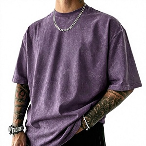 Camiseta de algodón lavado morado oversize para hombre, manga corta, cuello redondo, estilo casual urbano, color liso, ajuste de punto jersey - Product Image 1