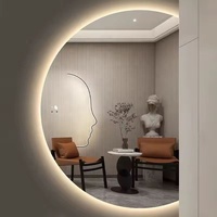 Miroir de salle de bain LED rond anti-buée en forme de demi-lune, rétroéclairé par LED, personnalisé en usine, vente en gros, pour salle de bain
