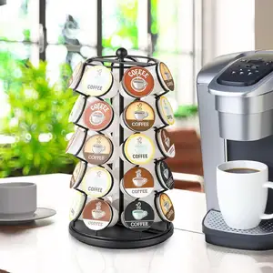 Suporte para cápsulas K-Cup preto de 5 camadas, suporte giratório para café, para organização e armazenamento de quartos