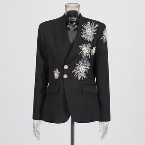 Blazer <span class=keywords><strong>Nero</strong></span> di Lusso da <span class=keywords><strong>Donna</strong></span>, Nuovo Modello Invernale con Diamanti, Elegante Giacca Corta Aderente - Product Image 6