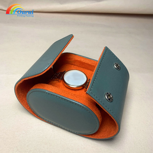 Factory Direct Luxury Greyish Sage Green Roll <b>Watch</b> Box with Orange lining,1 Slot Travel Portable <b>Watch</b> <b>Case</b> with Custom Logo - Product Image 2