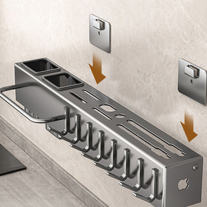 Multi-functional Carbon Steel <b>Kitchen</b> Chopsticks and Knife Storage <b>Rack</b> Wall-Mounted Holder with <b>Shelving</b> Black 50x10.5x6cm - Product Image 2