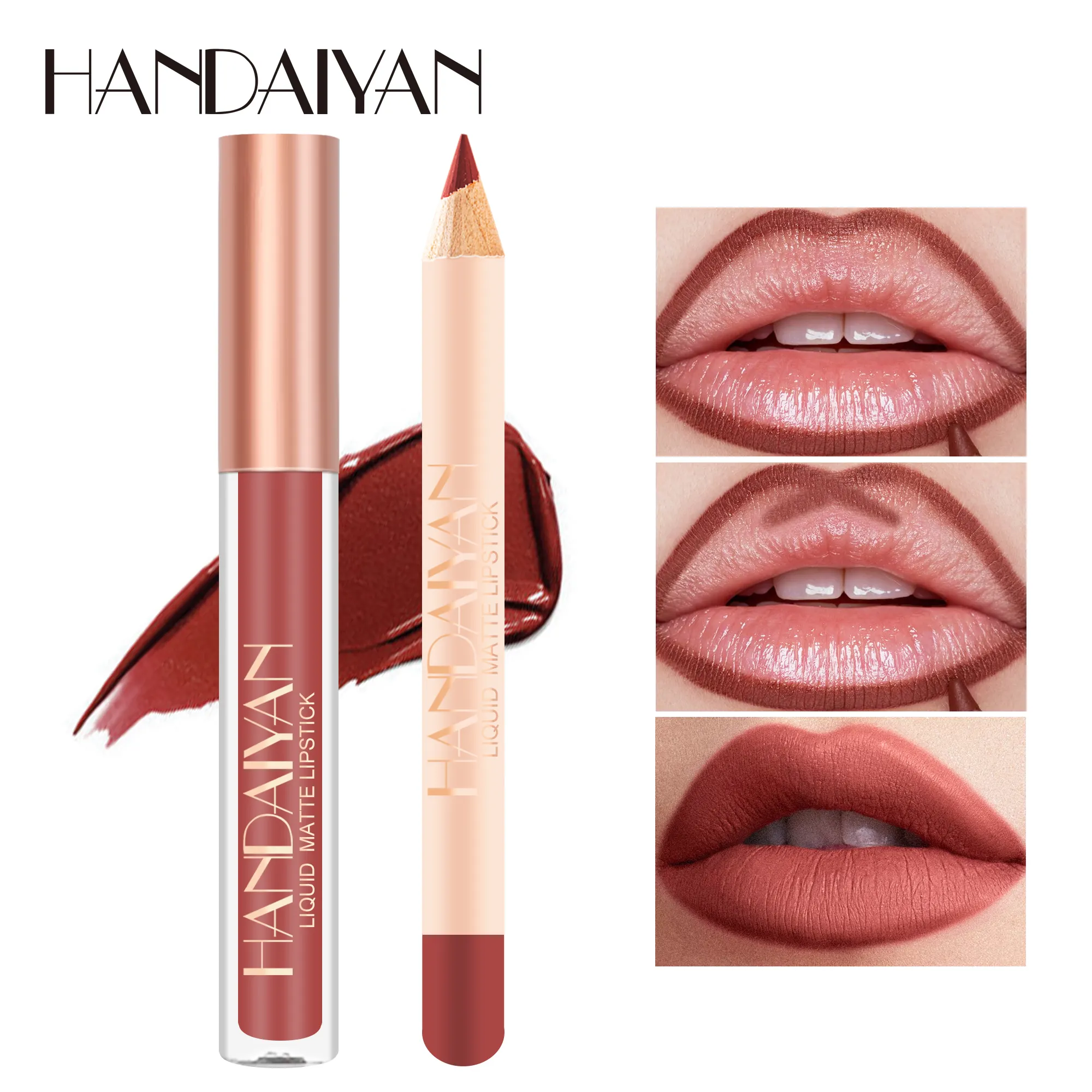 HANDAIYAN Matte Lipgloss Matte pensil garis bibir Set 12 warna tahan air grosir Vegan kosmetik rias