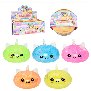 Jouet Squishy Licorne 8,5 cm, <span class=keywords><strong>2</strong></span> styles, Gel pailleté Malt/Lumière, Boîte de présentation de 12 pièces, Extensible, Anti-stress, Fidget, PU - Product Image 1