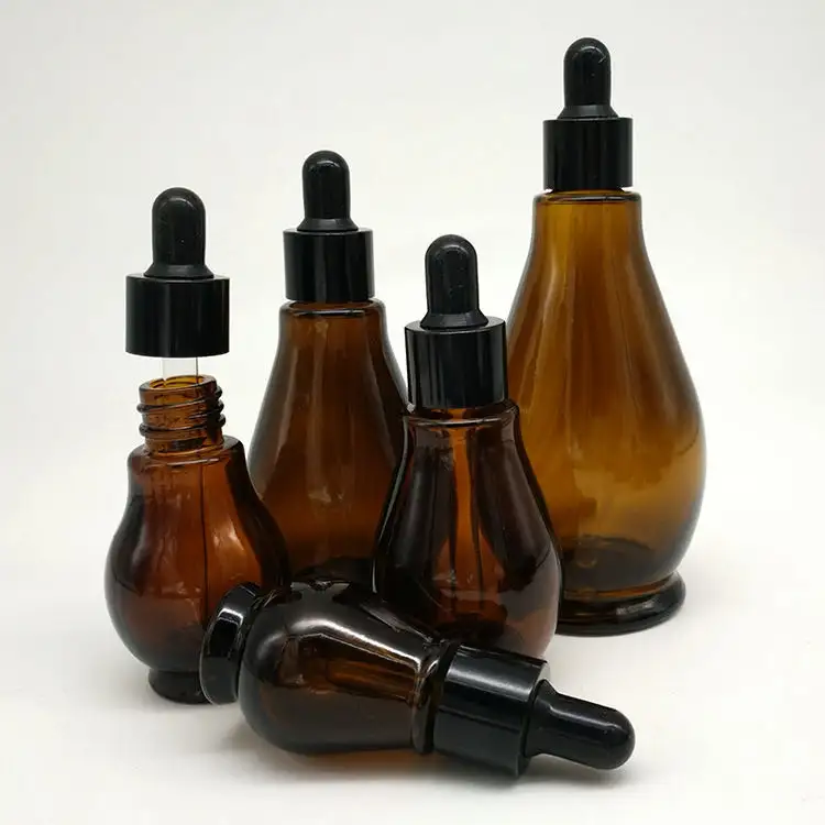 10ml 20ml 30ml 50ml 100ml olio essenziale singola zucca forma bottiglia di vetro marrone scuro con contagocce oro