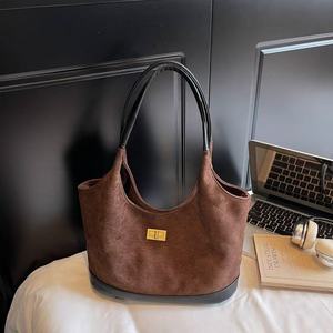 Bolso de Mano de Gamuza de Dos Tonos con Hebilla Metálica, Bolso de Hombro y de Mano de Gran Capacidad - Product Image 3