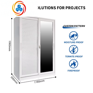 Modern Steel Customized Bedroom <b>Wardrobe</b> Knock-Down Sliding Door Mirror Freestanding Eco-Friendly Large Capacity <b>Storage</b> - Product Image 2