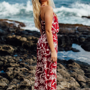 Combinaison en rayonne confortable et personnalisée, coupe ample, col halter, taille ajustée, imprimé plage élégant et de haute qualité - Product Image 4