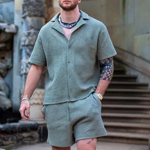 2023 yeni tasarım moda trendi erkekler katı rahat hissediyorum adam Set yaz gevşek rahat kısa kollu şort erkekler setleri