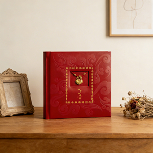 Album traditionnel chinois Dragon Phénix, découpe en papier 3D pop-up, couverture rouge avec cadenas porte-bonheur et pendentif en jade pour mariage - Product Image 4