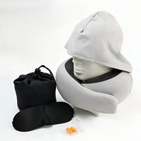 Oreiller de voyage pour le cou avec capuche pour avion, en mousse à mémoire de forme, soutien de la tête et du cou pour les longs trajets et la détente au bureau