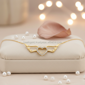 สร้อยคอรูปหัวใจปีกนางฟ้าสีทอง14K สำหรับผู้หญิงเครื่องประดับชั้นดีทำจากไก่งวง - Product Image 3