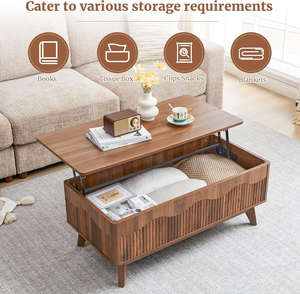 Mesa de Centro Elevable de Nogal con Almacenamiento Oculto, Estilo Moderno, Diseño Ondulado, Madera Acanalada, Mecanismo Hidráulico - Product Image 2