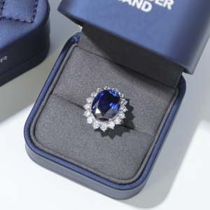Anello di gioielli femminili di lusso <span class=keywords><strong>con</strong></span> pietra preziosa di <span class=keywords><strong>zaffiro</strong></span> blu <span class=keywords><strong>con</strong></span> chiusura in oro massiccio 925 With18k per regalo donna - Product Image 5