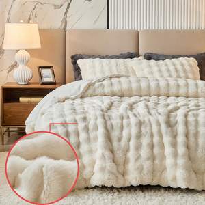 <span class=keywords><strong>Jumbo</strong></span> King Size 3 pièces moderne blanc en peluche doux et chaud fausse fourrure de lapin couverture à bulles couette ensemble de literie pour l'hiver - Product Image 5
