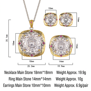 Elegant Eco-friendly Copper Gold Plated Bridal Jewelry Set 18-14mm White Zircon Round Pendant Wedding Matching Jewelry Set - Product Image 6