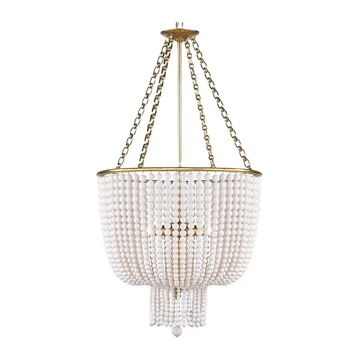 American classical BOHEMIA modern pure copper crystal white Wooden Bead Design Nordic Ceiling Lighting Chandelier