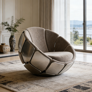 Poltrona Ergonomica a Petalo con Finitura in Metallo Spazzolato, Sedia Imbottita Comoda per Piccoli Spazi, Appartamenti e Uffici - Product Image 4