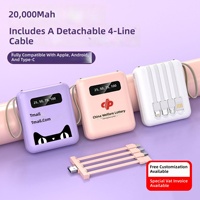Mini batterie externe en plastique en gros, certification 3C, 20 000 mAh, batterie au lithium polymère portable avec câble intégré, logo personnalisable