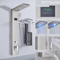 Panneau de douche intelligent en acier inoxydable brossé, ensemble de douche mural LED, pluie multifonction, design moderne pour hôtel