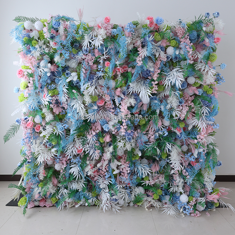 Artificial Pink Blue White Flower Wall