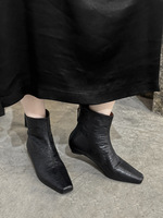 Bottines d'hiver tendance en cuir de vachette avec fermeture éclair, semelle antidérapante carrée, doublure en peau de mouton, semelle intermédiaire en EVA et semelle extérieure en caoutchouc