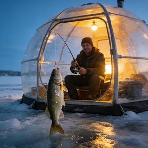 Tente dôme transparente portable pour la pêche sur glace, abri dôme en PVC imperméable et coupe-vent 4 saisons, tente de pêche sur glace facile à installer - Product Image 1