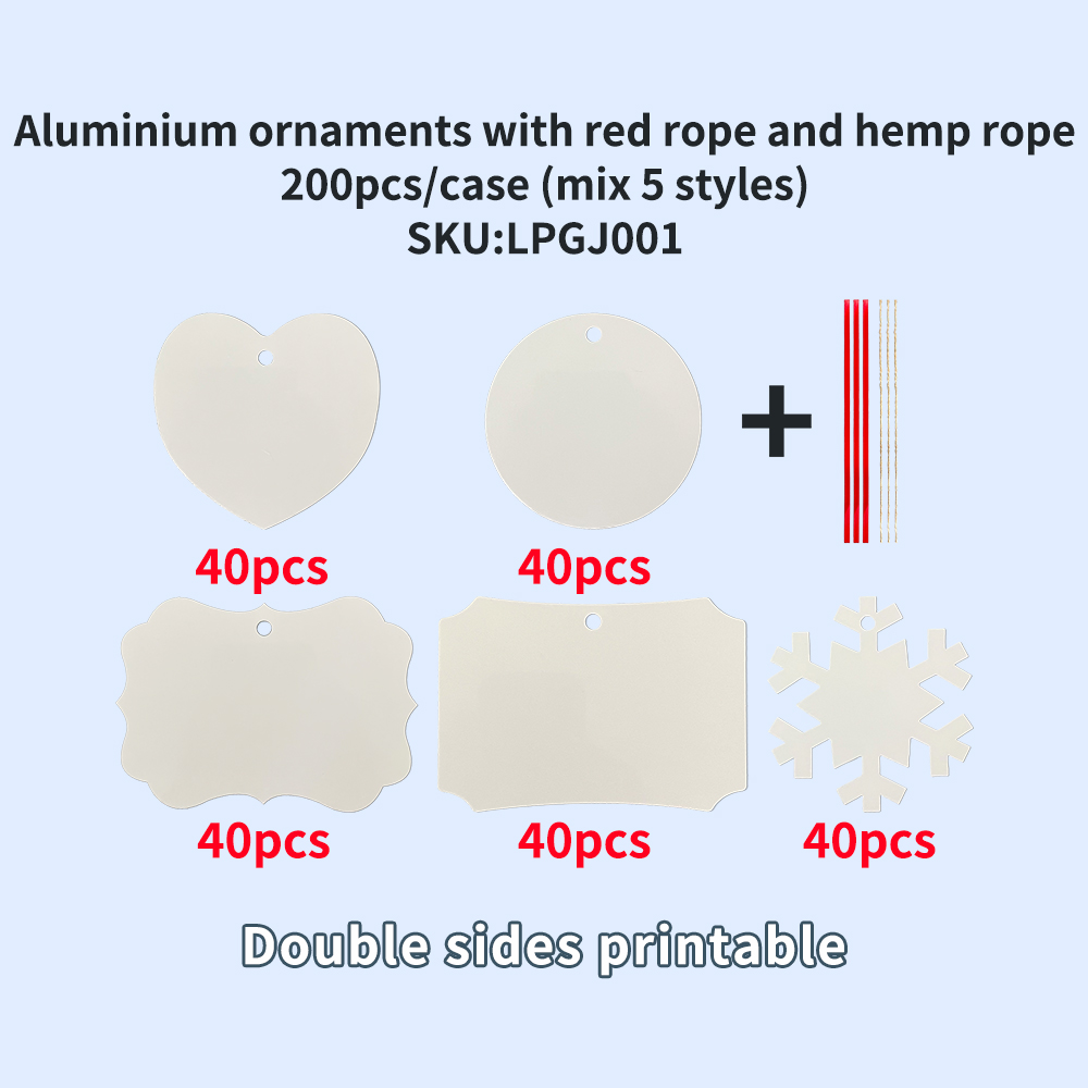 Ornements en aluminium par sublimation avec corde rouge et corde de chanvre
