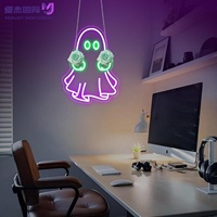 Insegna LED Neon Halloween Fantasma con Fiore Kawaii, USB, Luce da Parete LED, per Decorazioni Stanza Bambini, Design Floreale Personalizzato