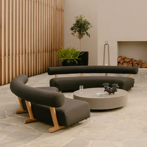 Set divano da giardino in legno a tre posti di lusso moderno per Hotel a casa o tempo libero per soggiorno o cortile all'aperto - Product Image 1