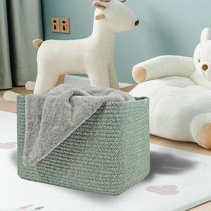 KUYUE Cesto Portaoggetti Moderno ed Ecologico con Manico, Rettangolare, Intrecciato a Mano in Corda di Cotone, Pieghevole, <span class=keywords><strong>per</strong></span> Soggiorno e Bagno - Product Image 5