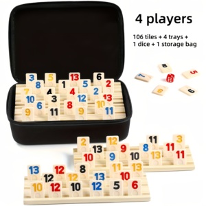 Jeu de tuiles Rummy avec supports en bois de haute qualité, jeu de société pour 4 ou 6 joueurs, tuiles Rummy pour les soirées de jeu en voyage - Product Image 1