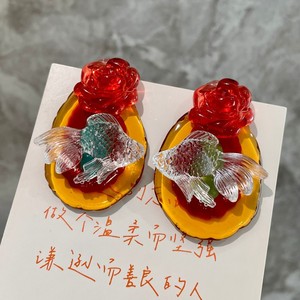 Pendientes de Acrílico y Resina con Diseño de Pez Dorado para Mujer, Joyería Moderna para Fiestas - Product Image 2