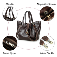 Tas Tote Kulit Asli Full Grain untuk Bisnis Kasual, Tas Kerja Kantor Stylish untuk Wanita, Multi-Kompartemen, Tas Laptop 14.2 inci