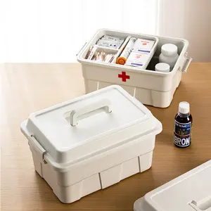 SHIMOYAMA Plastic Multipurpose Portable Craft Room Toolbox Sewing Box Medicine Organizer with Removable 3 Compartment Tray