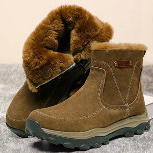 Chuwai Men's Sheepskin Snow <b>Boots</b> Thick Wool Lined Anti Slip Suede Mid Top Winter Outdoor <b>Boots</b> Low Heel - Product Image 3