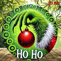 Panneau de Noël rond en bois à suspendre, Plaque de porte en bois avec boule de Noël verte imprimée en 2D, Décoration intérieure de Noël