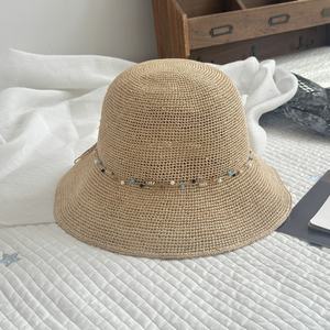 Haute qualité disquette paille <span class=keywords><strong>Panama</strong></span> chapeau fait à la main raphia pêcheur chapeau <span class=keywords><strong>de</strong></span> soleil pour la Protection solaire quotidienne <span class=keywords><strong>d</strong></span>écontracté Style ethnique pour la plage - Product Image 4