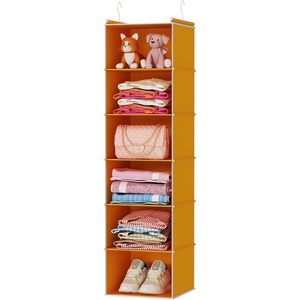 6-<b>Shelf</b> Hanging Closet Organizer 33x15x85cm Foldable Storage <b>Shelves</b> For Bedroom Clothing Organizer With 2 <b>Hooks</b> - Product Image 1