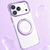 Étui magnétique ergonomique avec béquille rotative pour iPhone 16 17, coque rigide en acrylique transparent, boutons métalliques pour usage quotidien