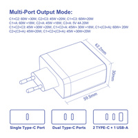 Chargeur rapide GaN 100W PD avec 2 ports USB-C + 1 port USB-A, garantie de 3 ans, entrée 100-240V, certifié CE GS KC UKCA pour CUL ETL FCC SAA PSE CCC EAC CB