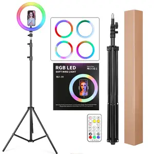 26 Cores Modo RGB Selfie Video Ring Fill Light LED Fotografia Anel Lâmpada Com Suporte Do Telefone Ajustável Tripé Para O Telefone Ao Vivo